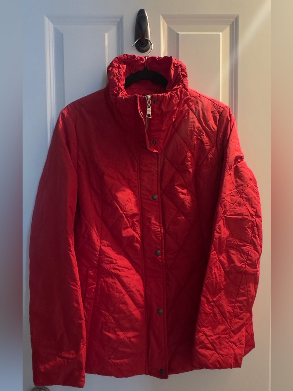 Red Quilted Puffer Jacket with Belt